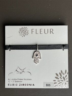Fleur Hamsa Cubic Zirconia Choker with Black Necklace
